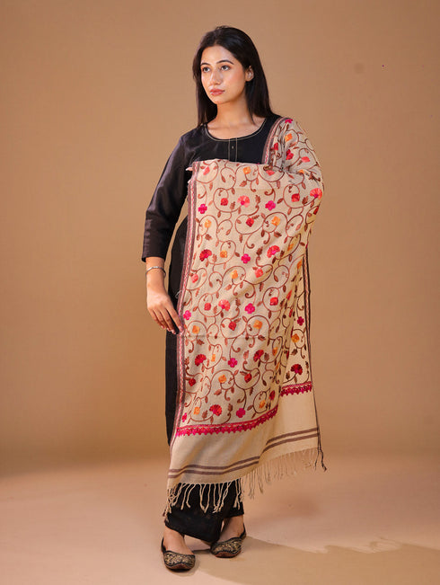Women's Aari Embroidered Wool Stole